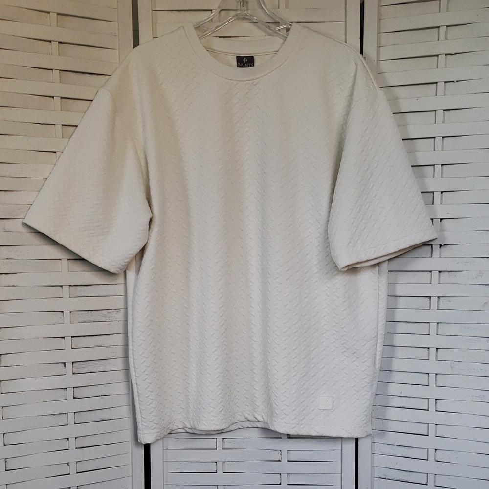 Saints Studio Men's Cream Textured Short Sleeve Shirt Size XL